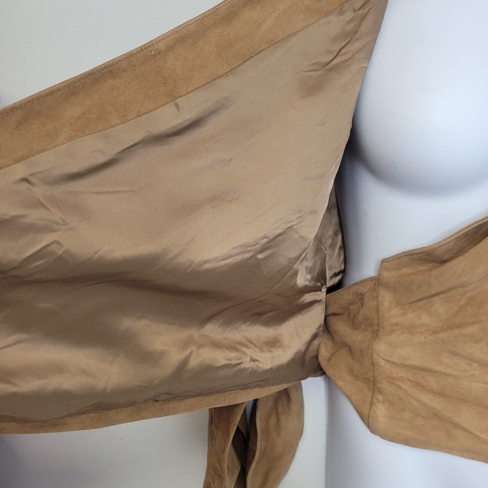 FACONNABLE Vintage 90s coat goatskin leather tan wrap jacket M - Picture 5 of 8